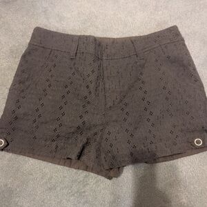 Free People Short Shorts Black Eyelet Lace Chino Snap Front Womens